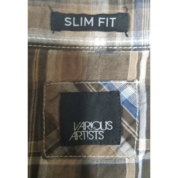 Various Artists Long Sleeve Front Snap Brown Plaid Western Shirt Mens M Slim Fit - Picture 5 of 15